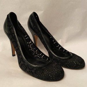 Jill Stuart Black Eyelet Fabric Court Shoes Round Toe, Sz 38